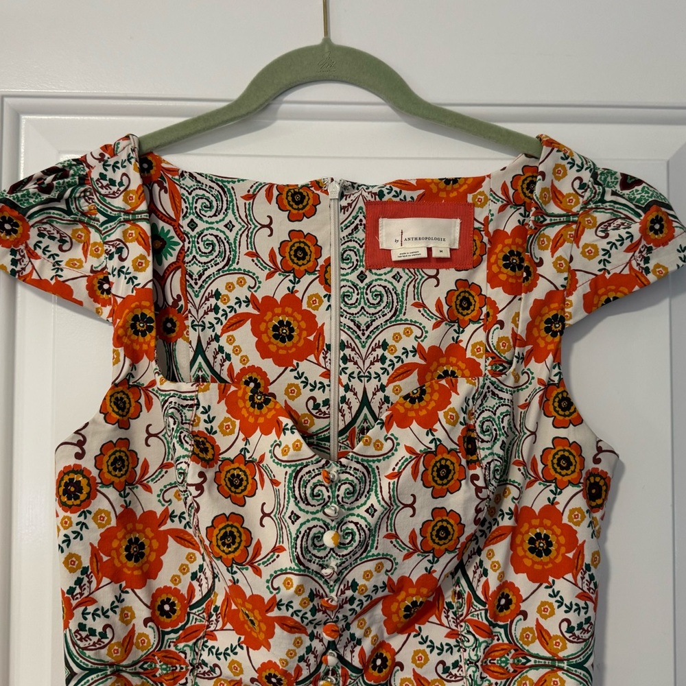 Anthropologie Floral Midi Dress in Orange, Green, White